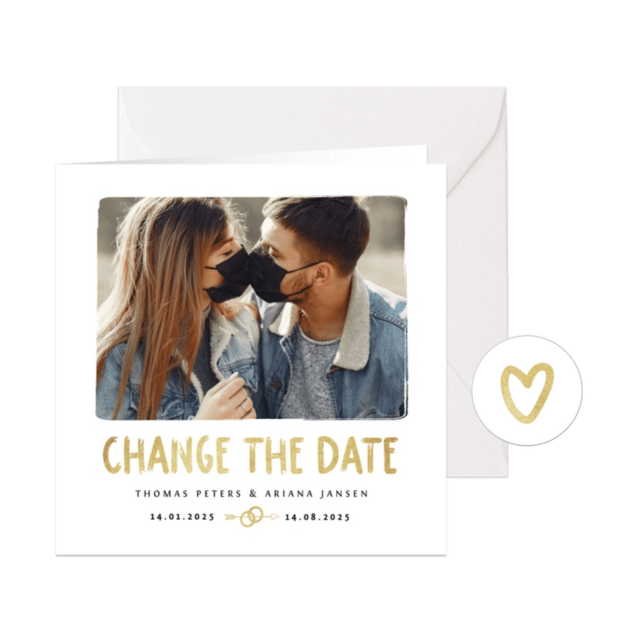 Hochzeitskarte Change-the-Date Foto Pinselstrich - Karteneindruck
