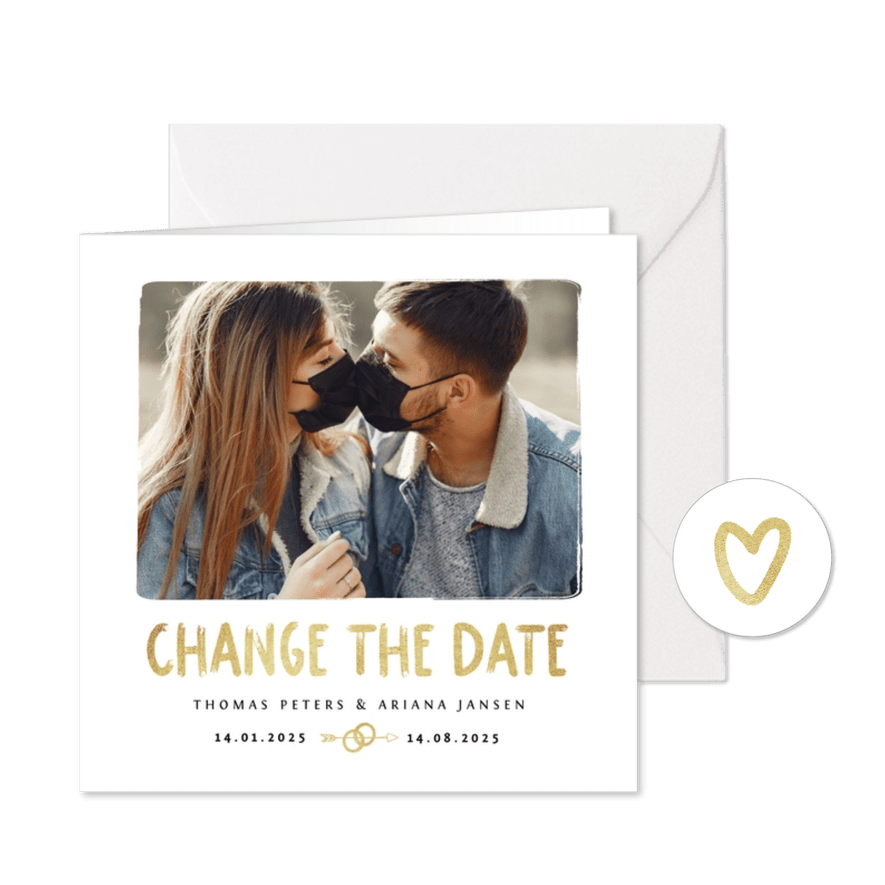 Hochzeitskarte Change-the-Date Foto Pinselstrich - Karteneindruck
