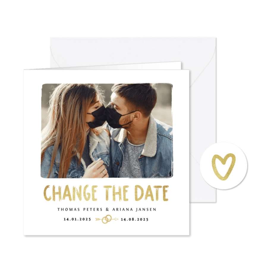 Hochzeitskarte Change-the-Date Foto Pinselstrich - Karteneindruck