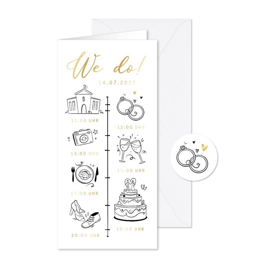 Hochzeitskarte Doodles Goldelemente - Karteneindruck