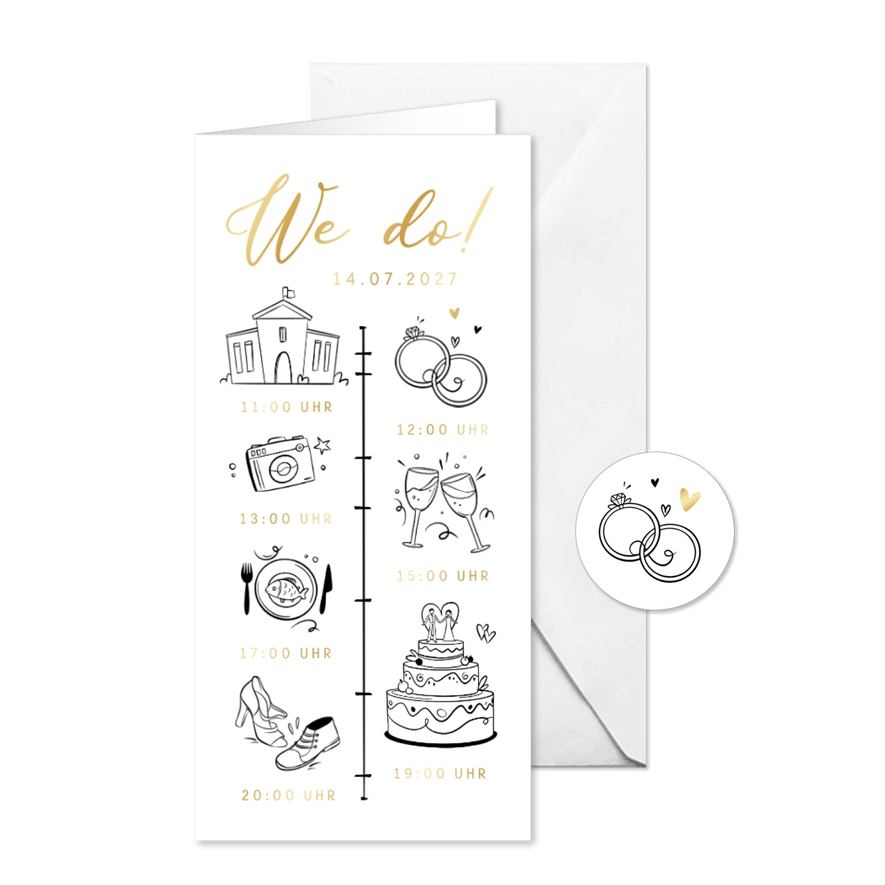 Hochzeitskarte Doodles Goldelemente - Karteneindruck
