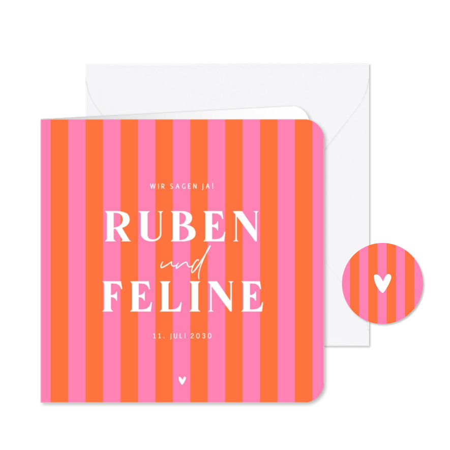 Hochzeitskarte Einladung Colorblocking Streifen Rosa Orange - Karteneindruck