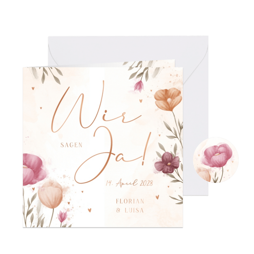 Hochzeitskarte Einladung elegante Blumen Aquarell - Karteneindruck
