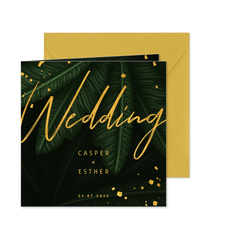 Hochzeitskarte Einladung Gold & Palmen - Karteneindruck