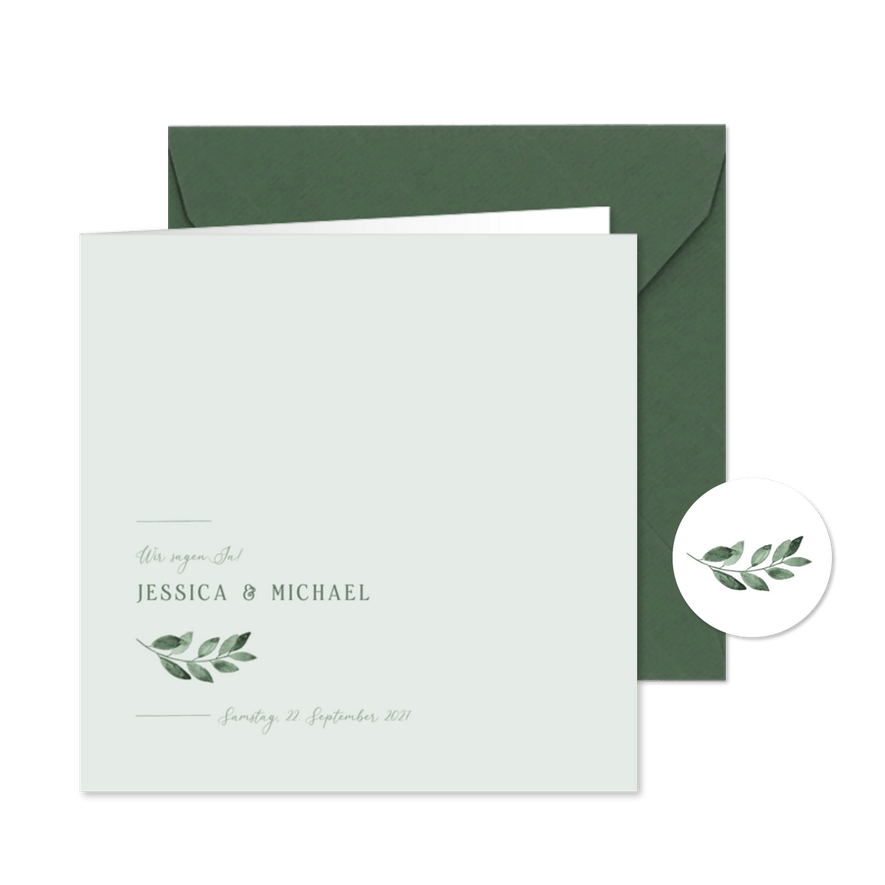 Hochzeitskarte Einladung grüner Zweig - Karteneindruck
