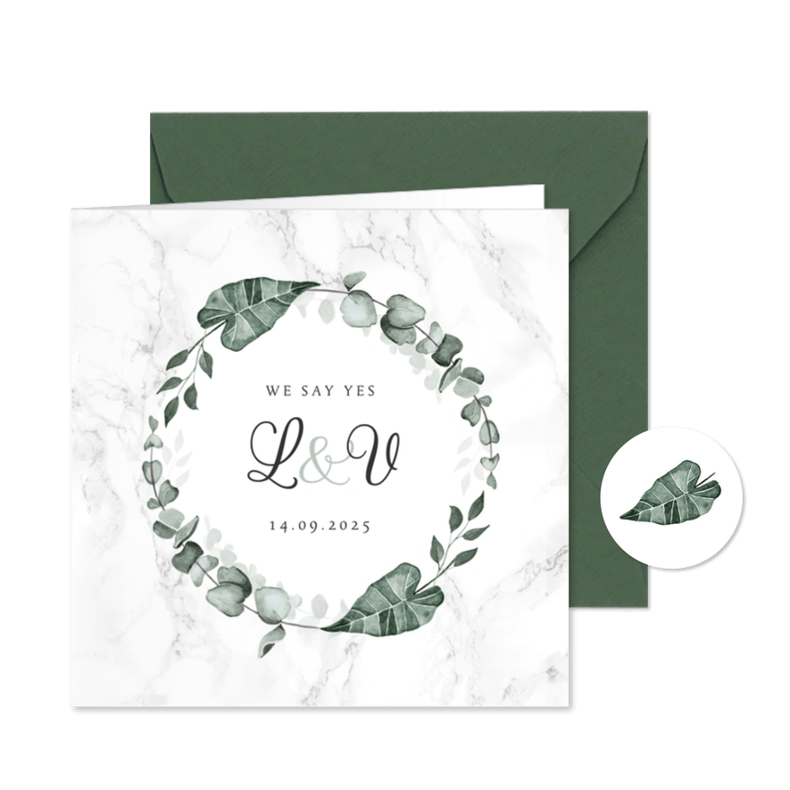 Hochzeitskarte Einladung Marmor & Botanik - Karteneindruck