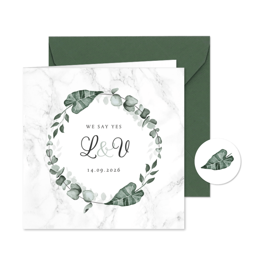 Hochzeitskarte Einladung Marmor & Botanik - Karteneindruck
