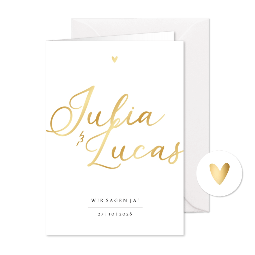 Hochzeitskarte Einladung Namen in Gold - Karteneindruck