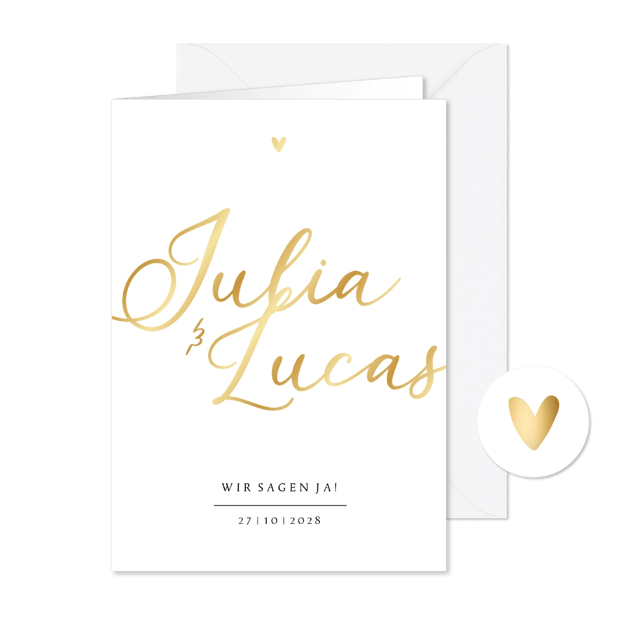 Hochzeitskarte Einladung Namen in Gold - Karteneindruck