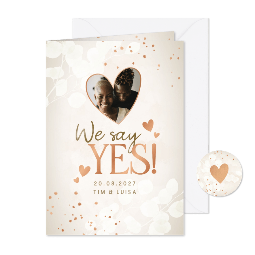 Hochzeitskarte Foto Herz Kupfer - Karteneindruck