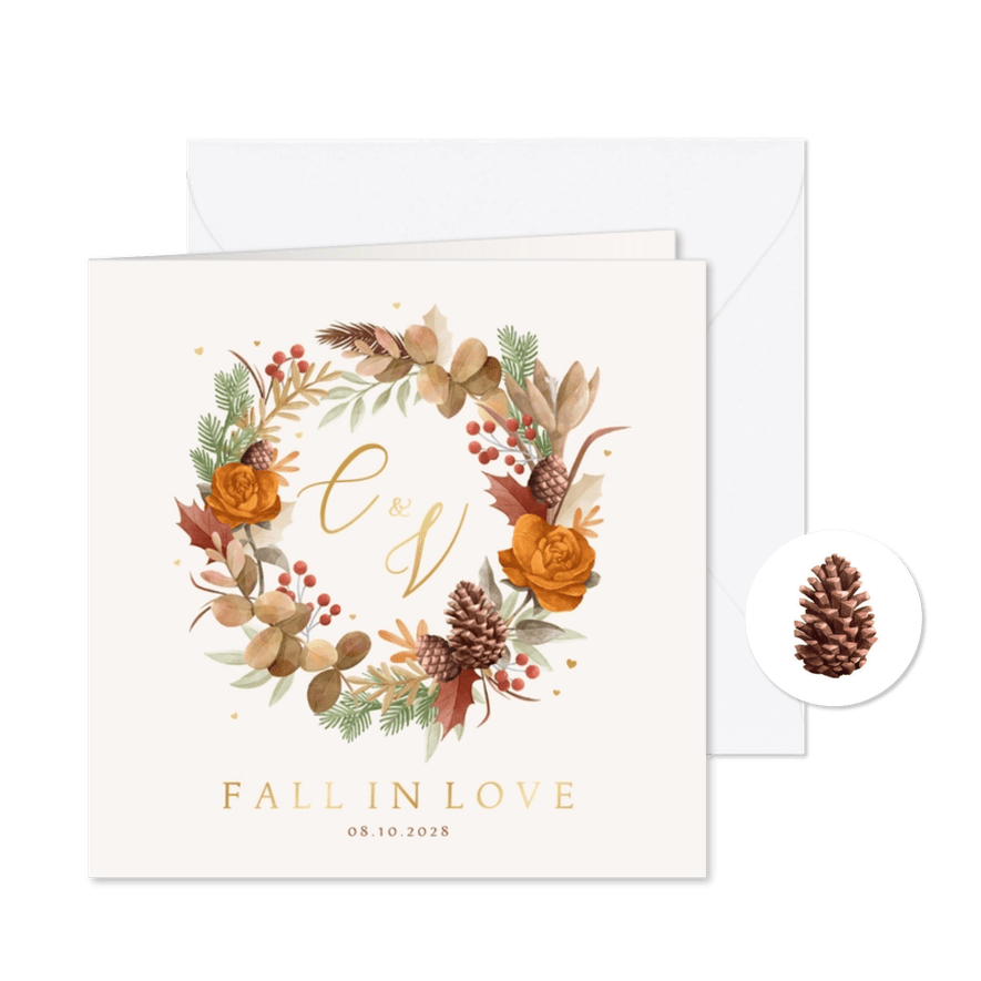 Hochzeitskarte Herbststimmung mit Gold - Karteneindruck
