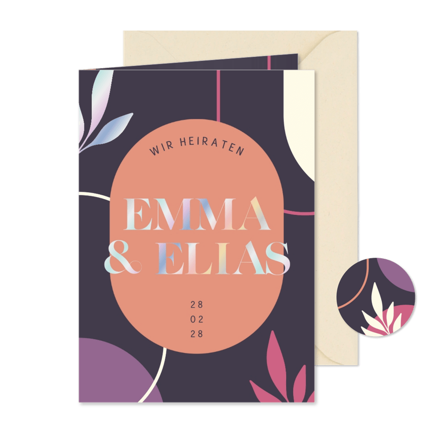 Hochzeitskarte holografische Namen - Karteneindruck
