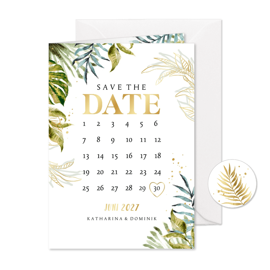 Hochzeitskarte Karte Save-the-Date Botanik & Gold - Karteneindruck
