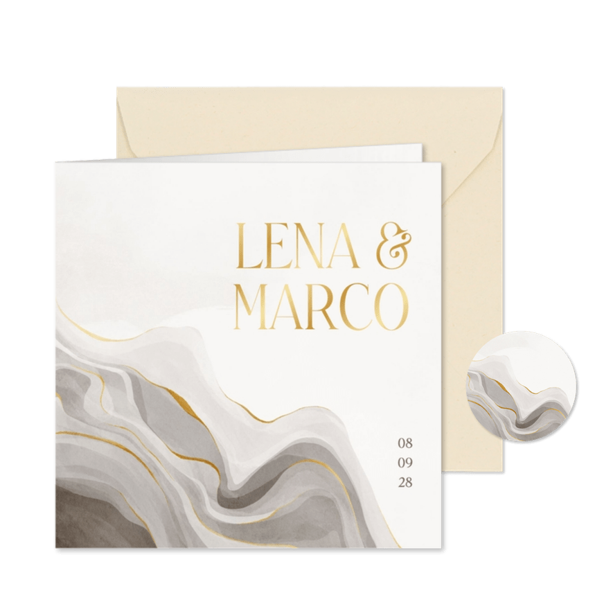 Hochzeitskarte Marmor und Gold - Karteneindruck