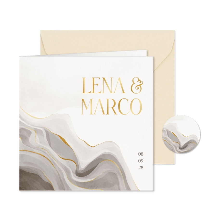 Hochzeitskarte Marmor und Gold - Karteneindruck