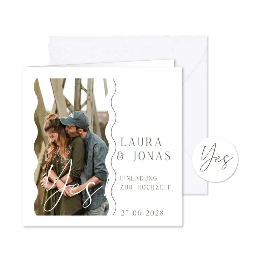 Hochzeitskarte mit Foto und Wellenlinien - Karteneindruck