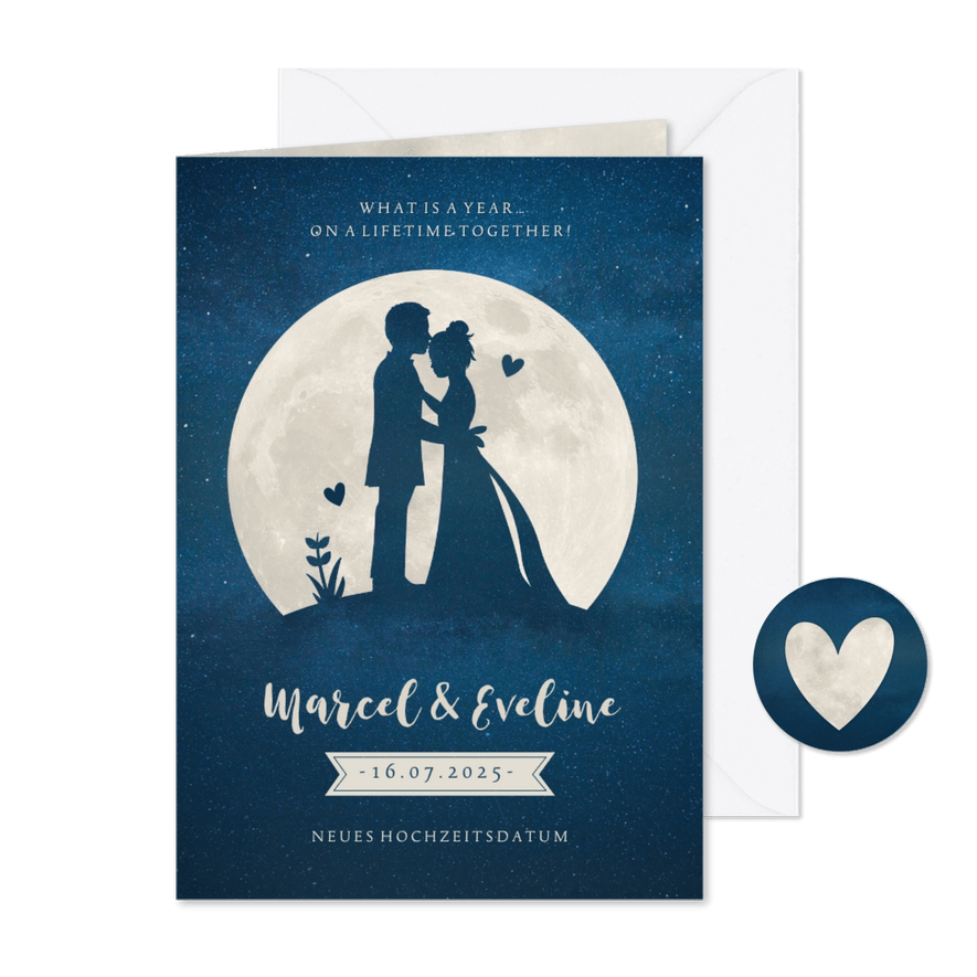 Hochzeitskarte neues Datum Silhouette Mond - Karteneindruck