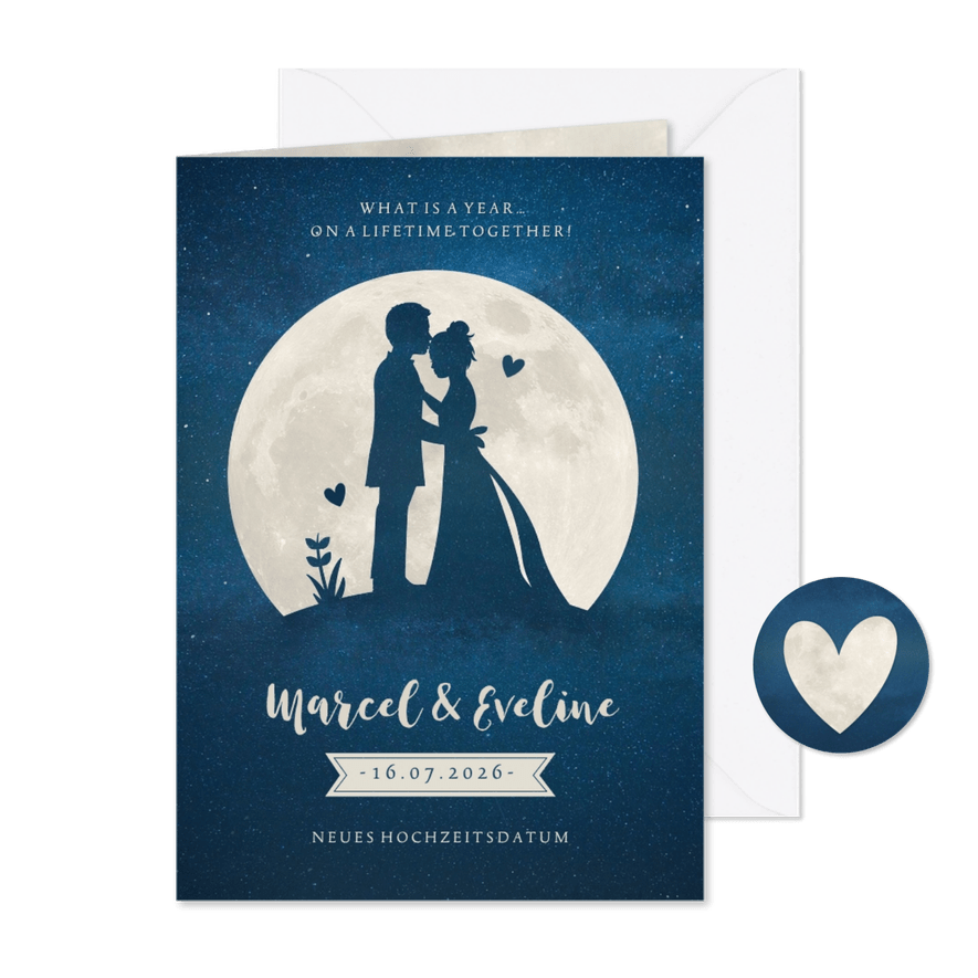 Hochzeitskarte neues Datum Silhouette Mond - Karteneindruck
