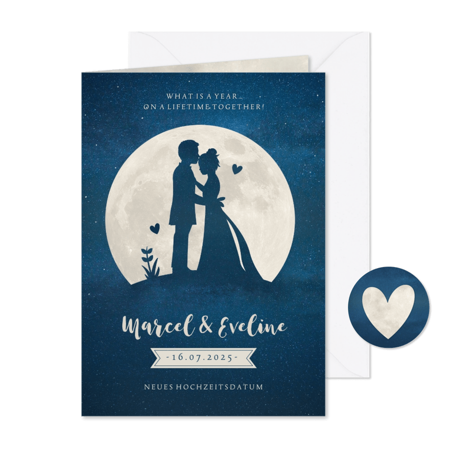 Hochzeitskarte neues Datum Silhouette Mond - Karteneindruck
