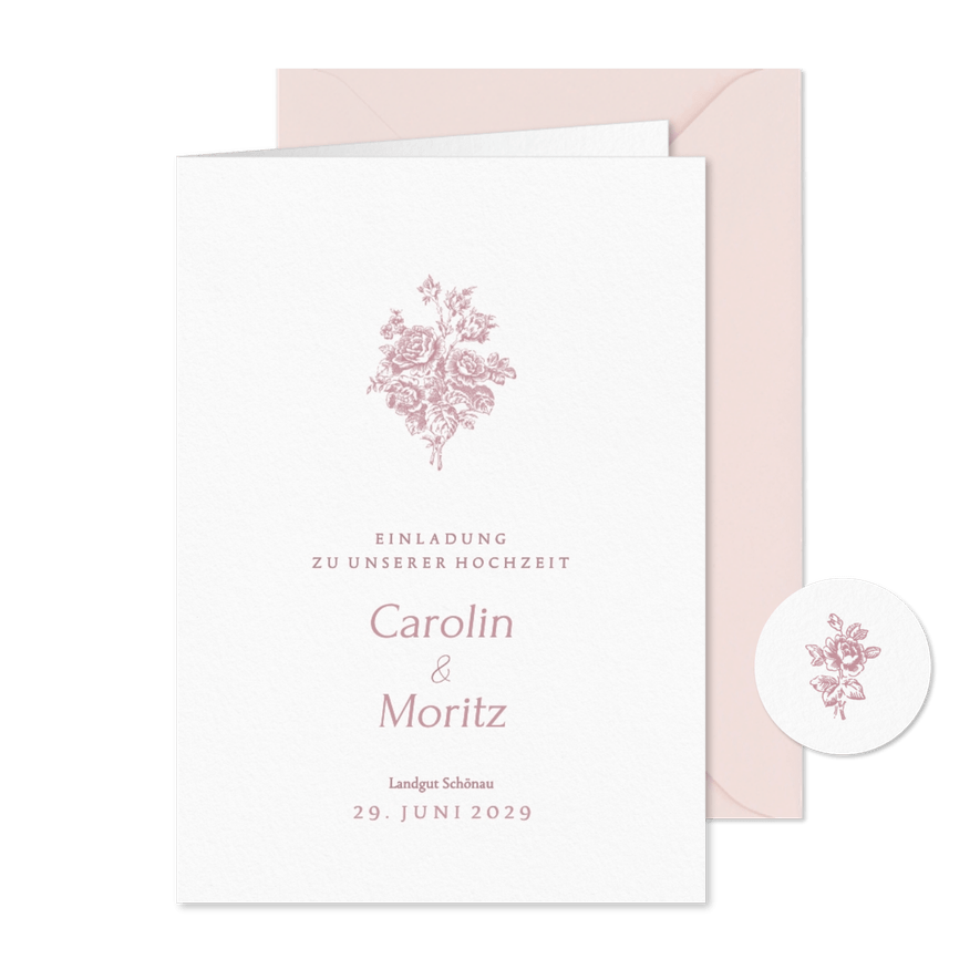 Hochzeitskarte romantische Rosen rosa - Karteneindruck
