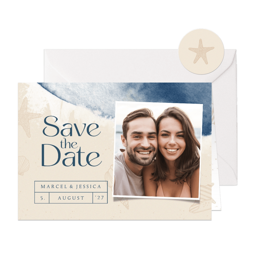 Hochzeitskarte Save-the-Date Brandung - Karteneindruck
