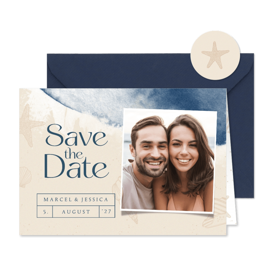 Hochzeitskarte Save-the-Date Brandung - Karteneindruck