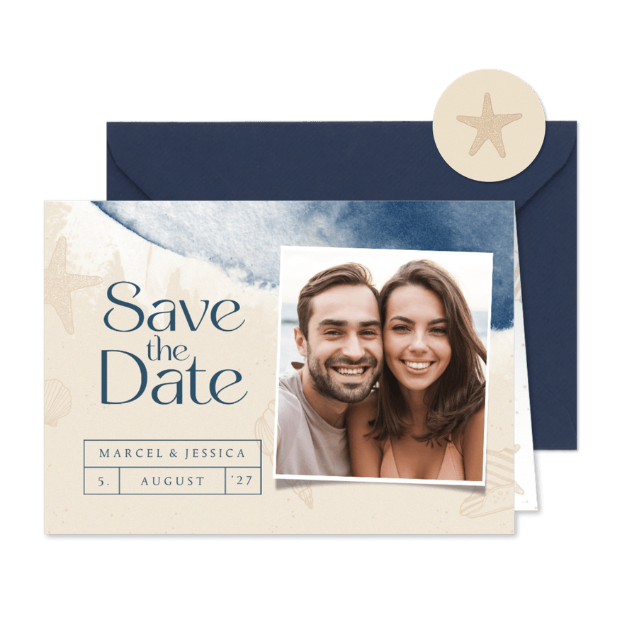 Hochzeitskarte Save-the-Date Brandung - Karteneindruck