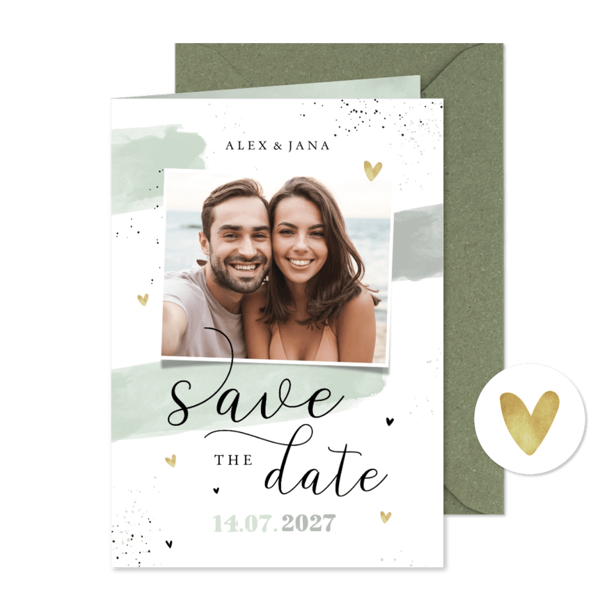Hochzeitskarte Save-the-Date Foto Aquarell & Typografie - Karteneindruck