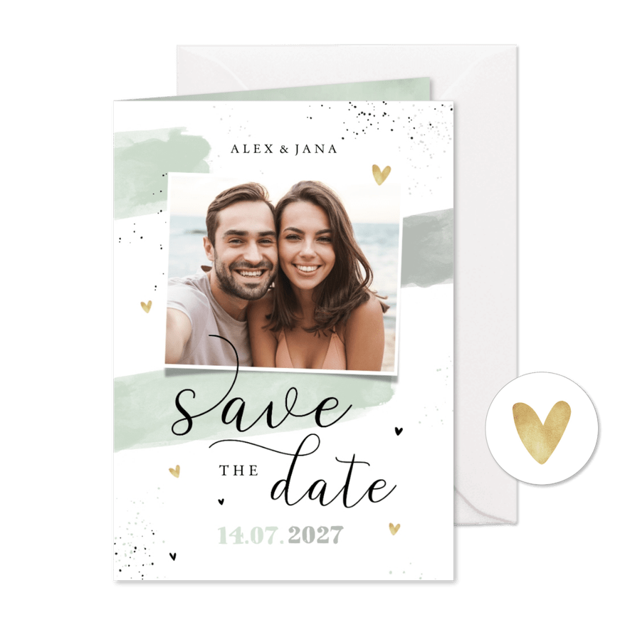 Hochzeitskarte Save-the-Date Foto Aquarell & Typografie - Karteneindruck
