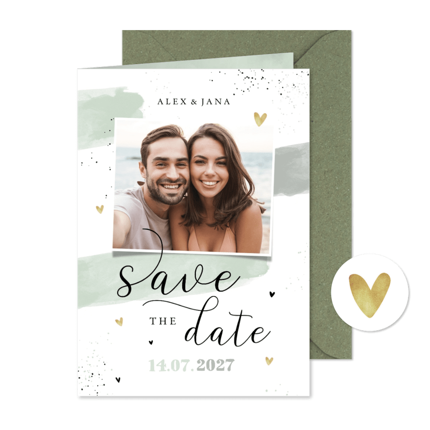 Hochzeitskarte Save-the-Date Foto Aquarell & Typografie - Karteneindruck
