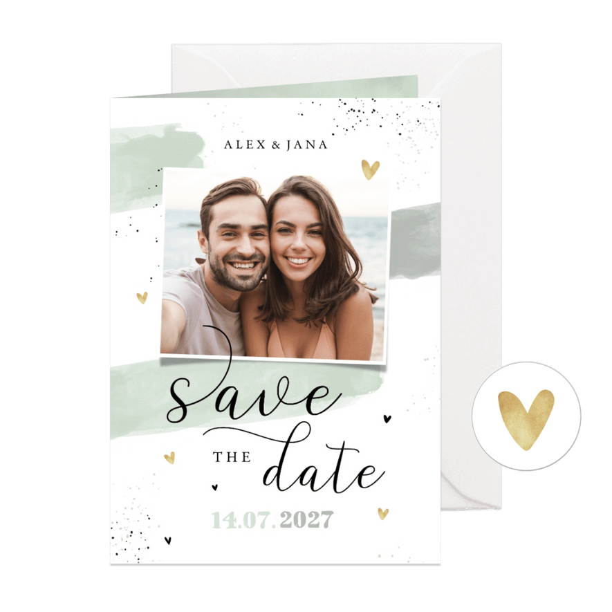 Hochzeitskarte Save-the-Date Foto Aquarell & Typografie - Karteneindruck
