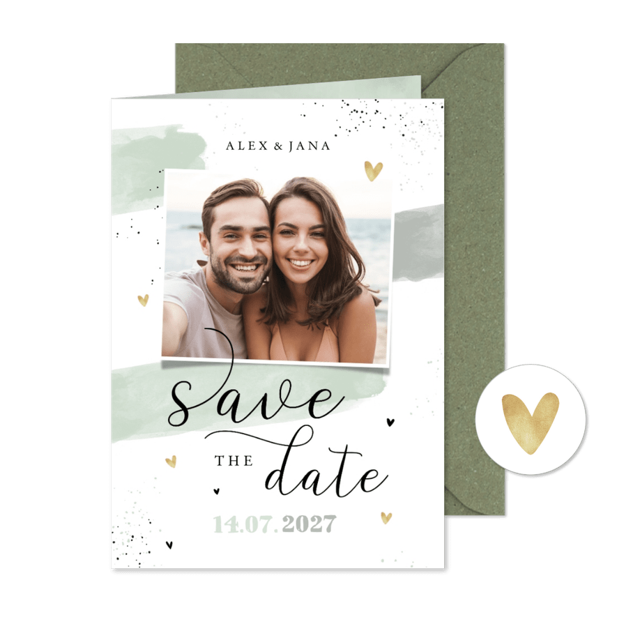 Hochzeitskarte Save-the-Date Foto Aquarell & Typografie - Karteneindruck