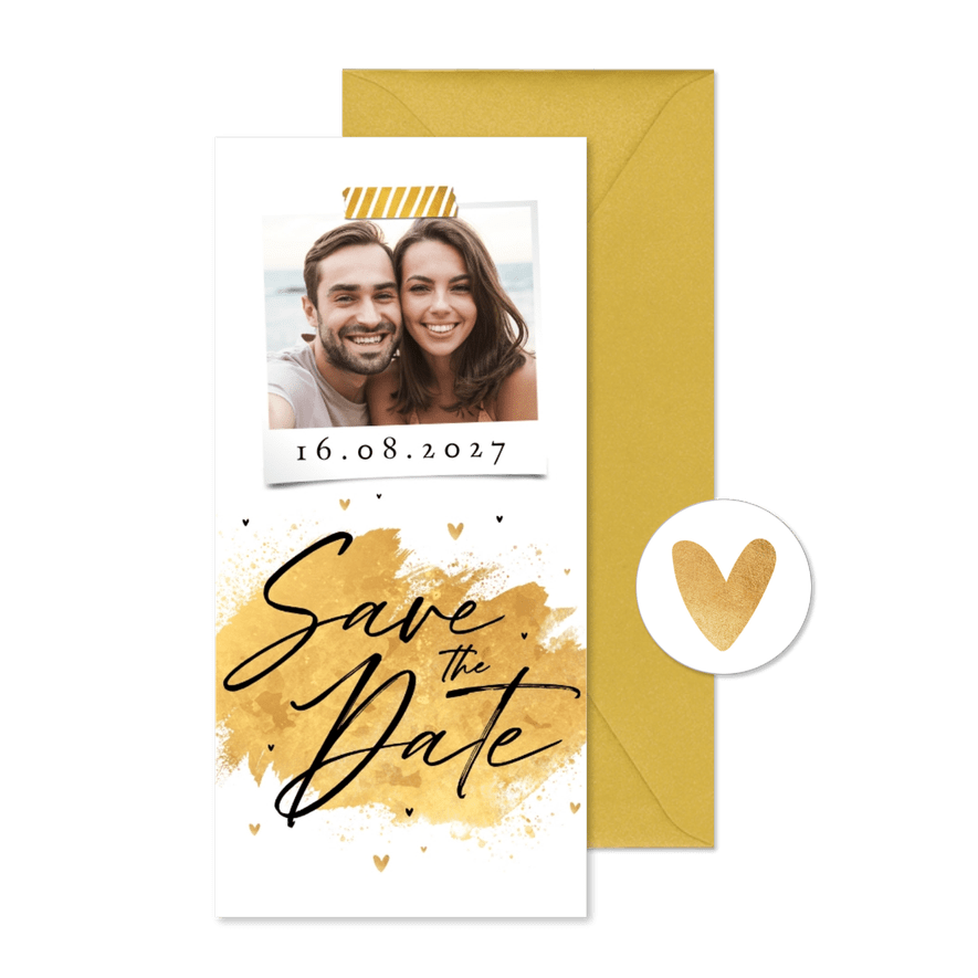 Hochzeitskarte Save-the-Date Goldlook - Karteneindruck