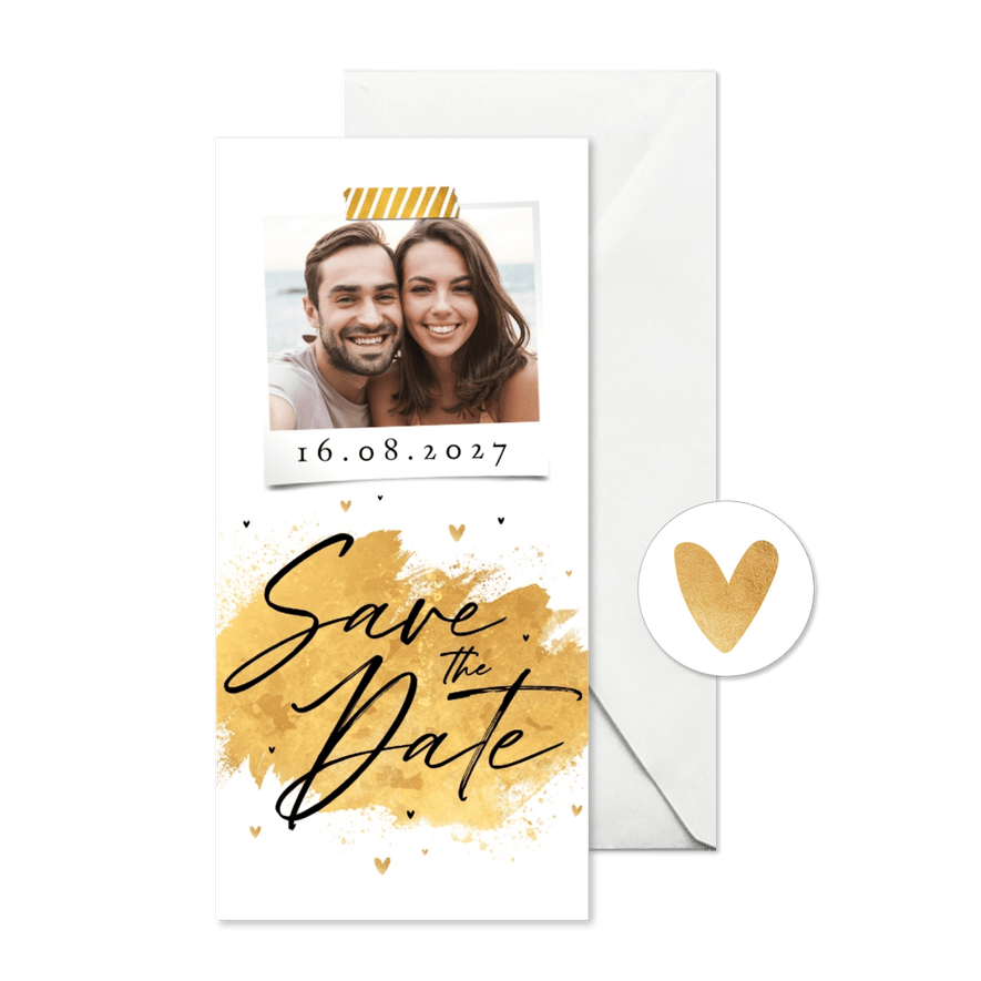 Hochzeitskarte Save-the-Date Goldlook - Karteneindruck
