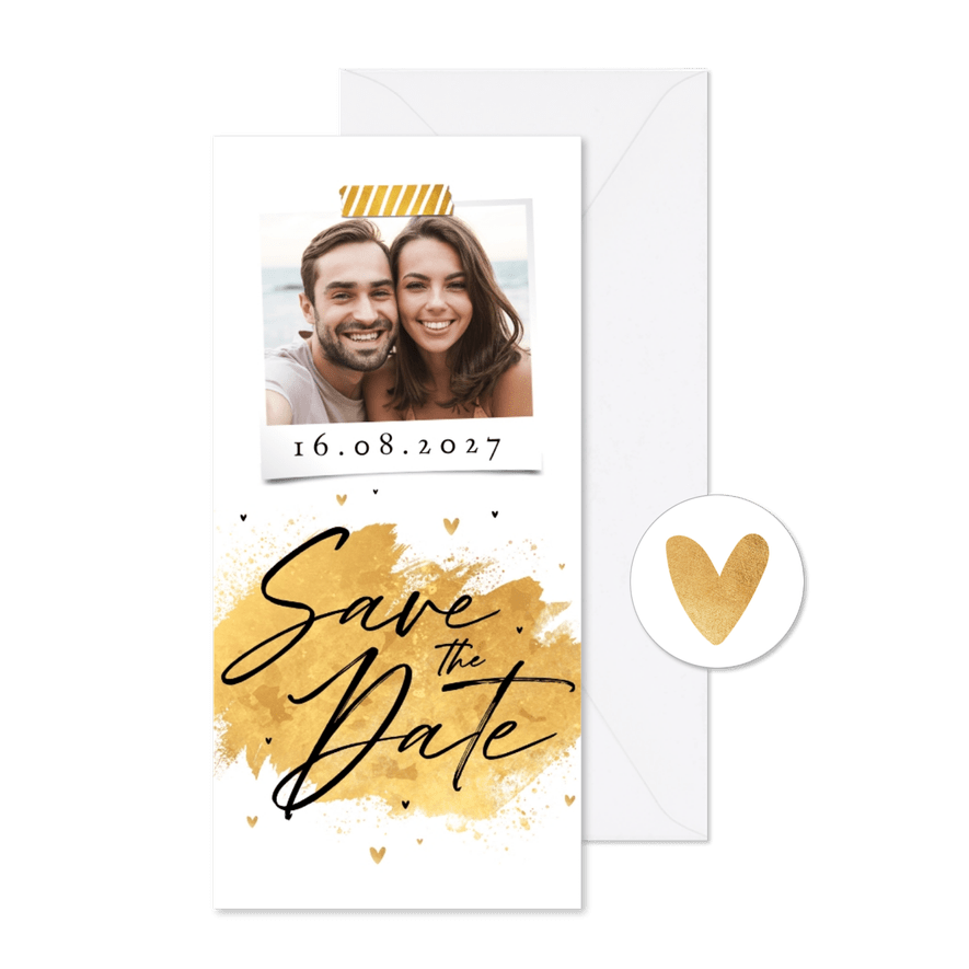 Hochzeitskarte Save-the-Date Goldlook - Karteneindruck
