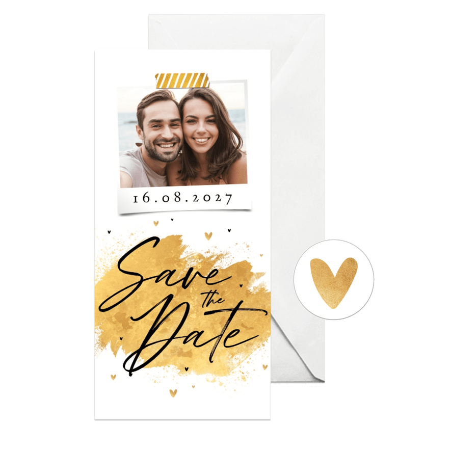 Hochzeitskarte Save-the-Date Goldlook - Karteneindruck
