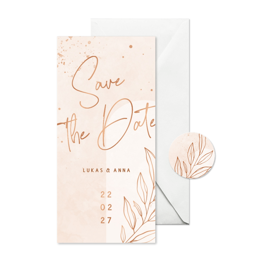 Hochzeitskarte Save-the-Date rosé filigraner Zweig - Karteneindruck
