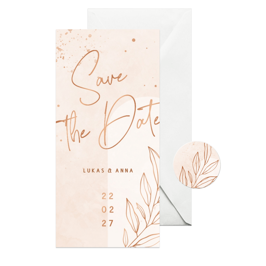 Hochzeitskarte Save-the-Date rosé filigraner Zweig - Karteneindruck
