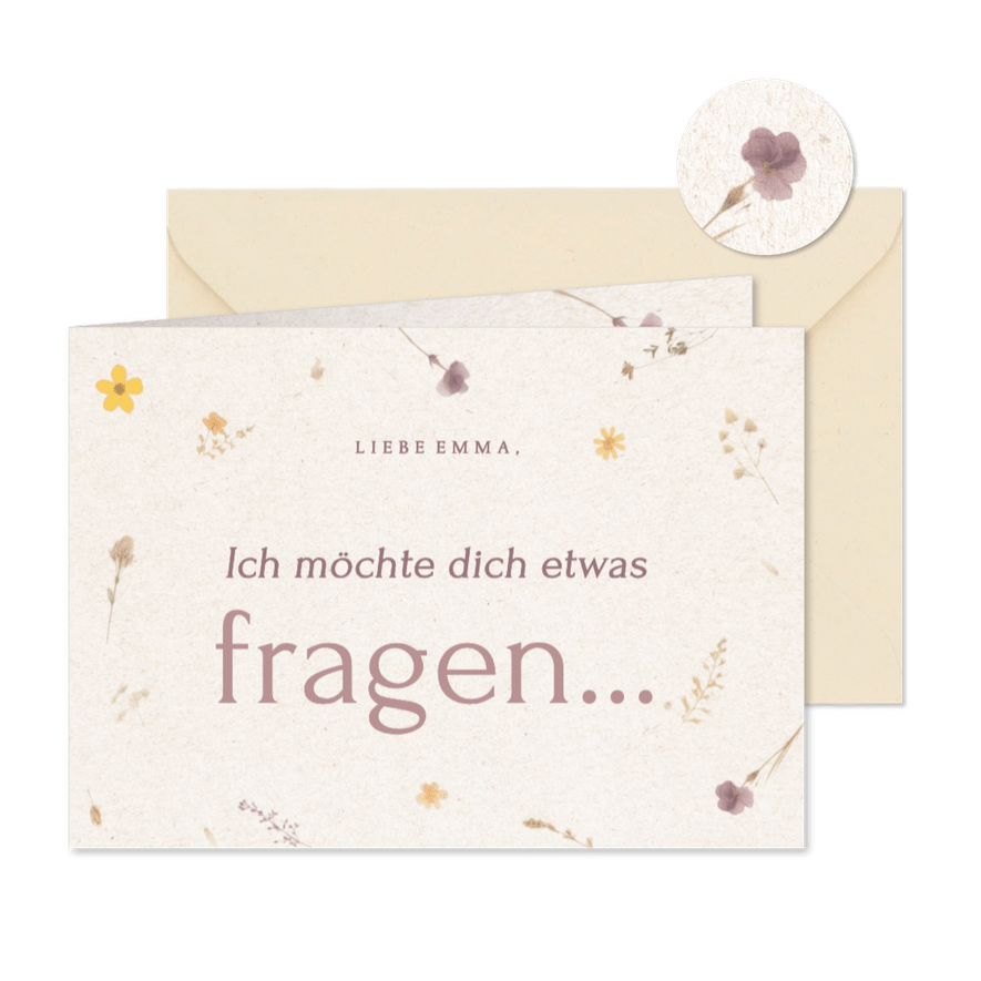 Hochzeitskarte Trauzeugin fragen Papier gepressten Blumen - Karteneindruck