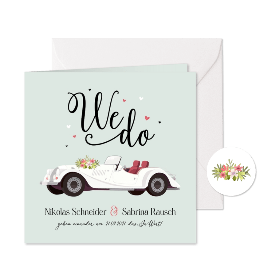 Hochzeitskarte Vintage Cabrio Oldtimer - Karteneindruck
