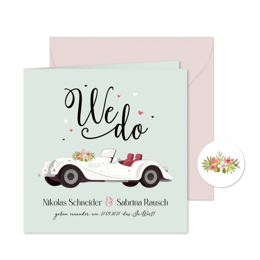 Hochzeitskarte Vintage Cabrio Oldtimer - Kartenvorschau
