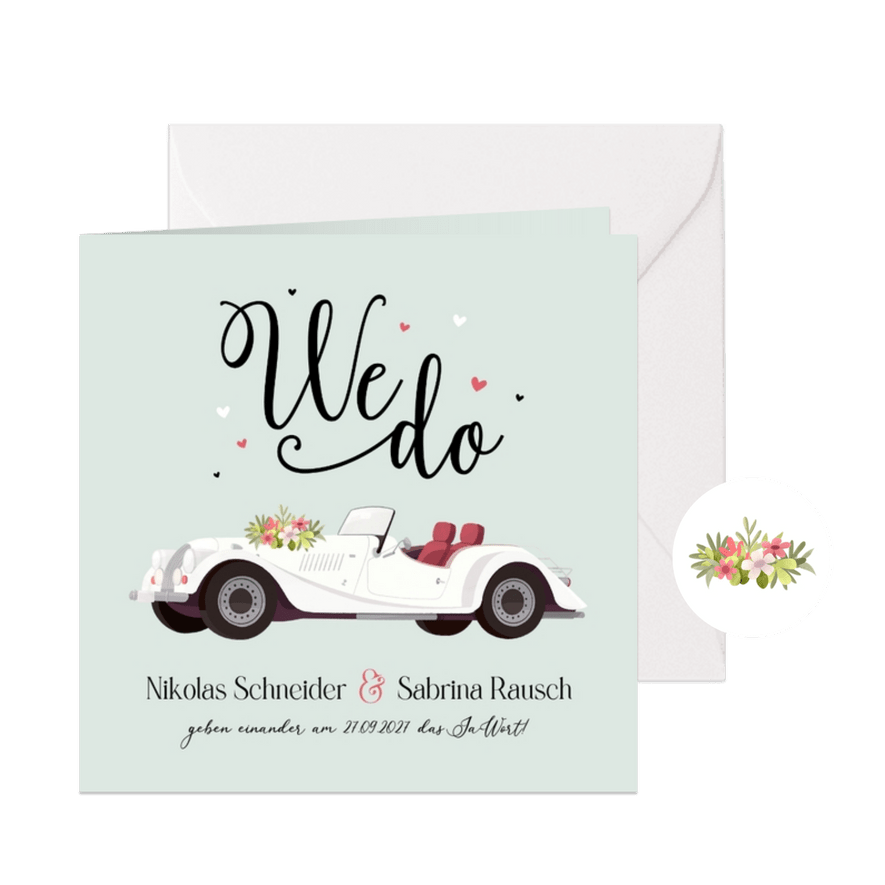 Hochzeitskarte Vintage Cabrio Oldtimer - Karteneindruck
