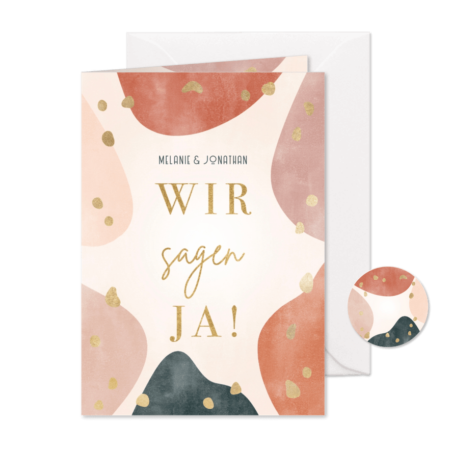 Hochzeitskarte 'Wir sagen ja' geometrisch & organisch - Karteneindruck
