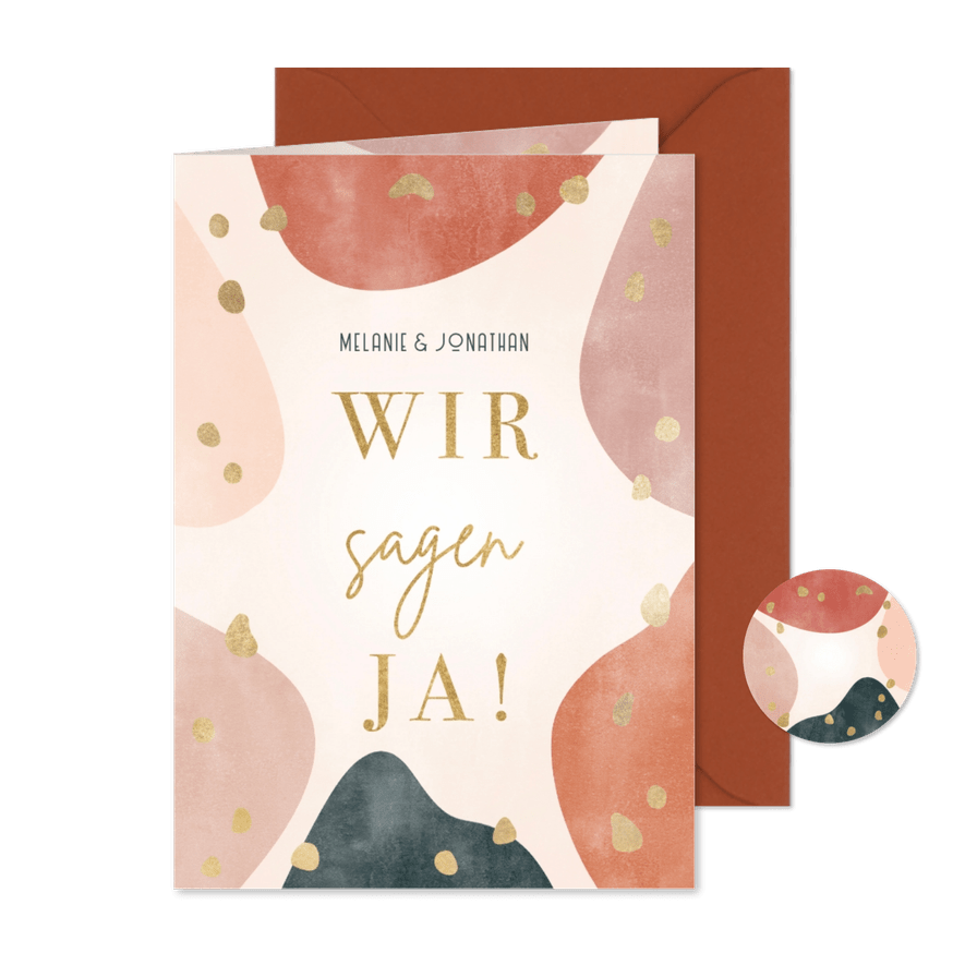 Hochzeitskarte 'Wir sagen ja' geometrisch & organisch - Karteneindruck
