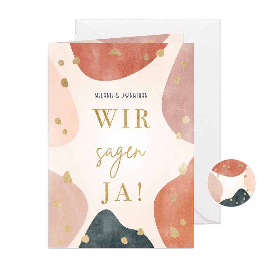 Hochzeitskarte 'Wir sagen ja' geometrisch & organisch - Karteneindruck
