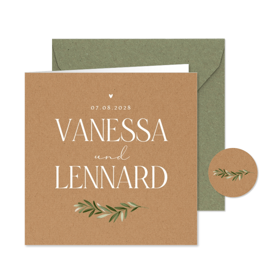 Hochzeitskarte Zweig auf Kraftpapier - Karteneindruck