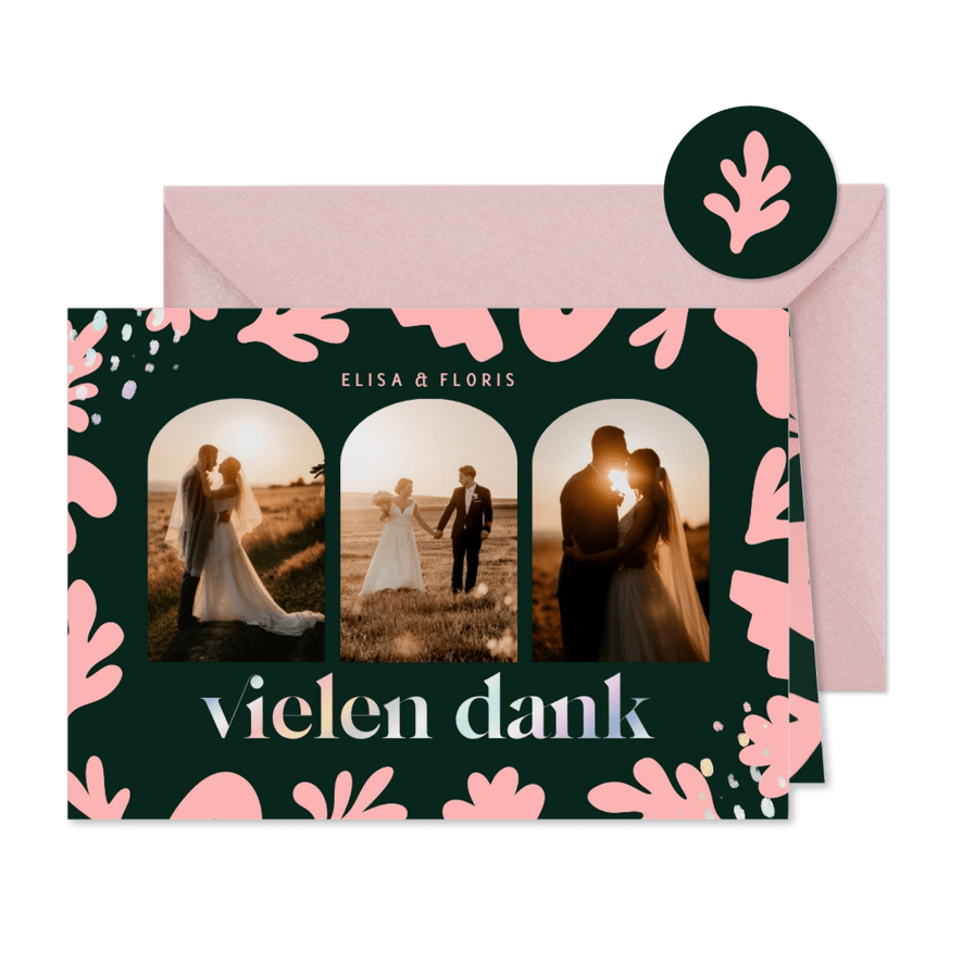 Hochzeitskarten-Dankeskarte abstrakte Blumen - Karteneindruck
