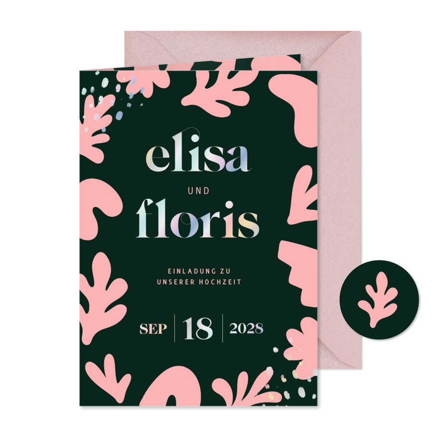 Hochzeitskarten-Einladung abstrakte Blumen - Karteneindruck
