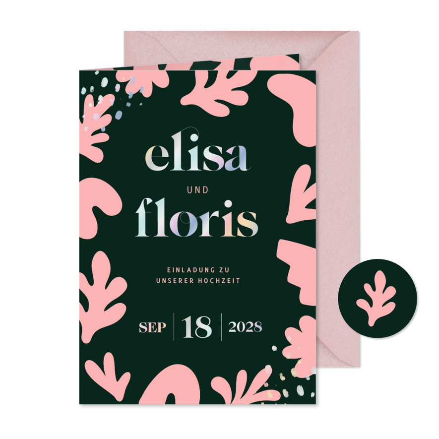 Hochzeitskarten-Einladung abstrakte Blumen - Kartenvorschau