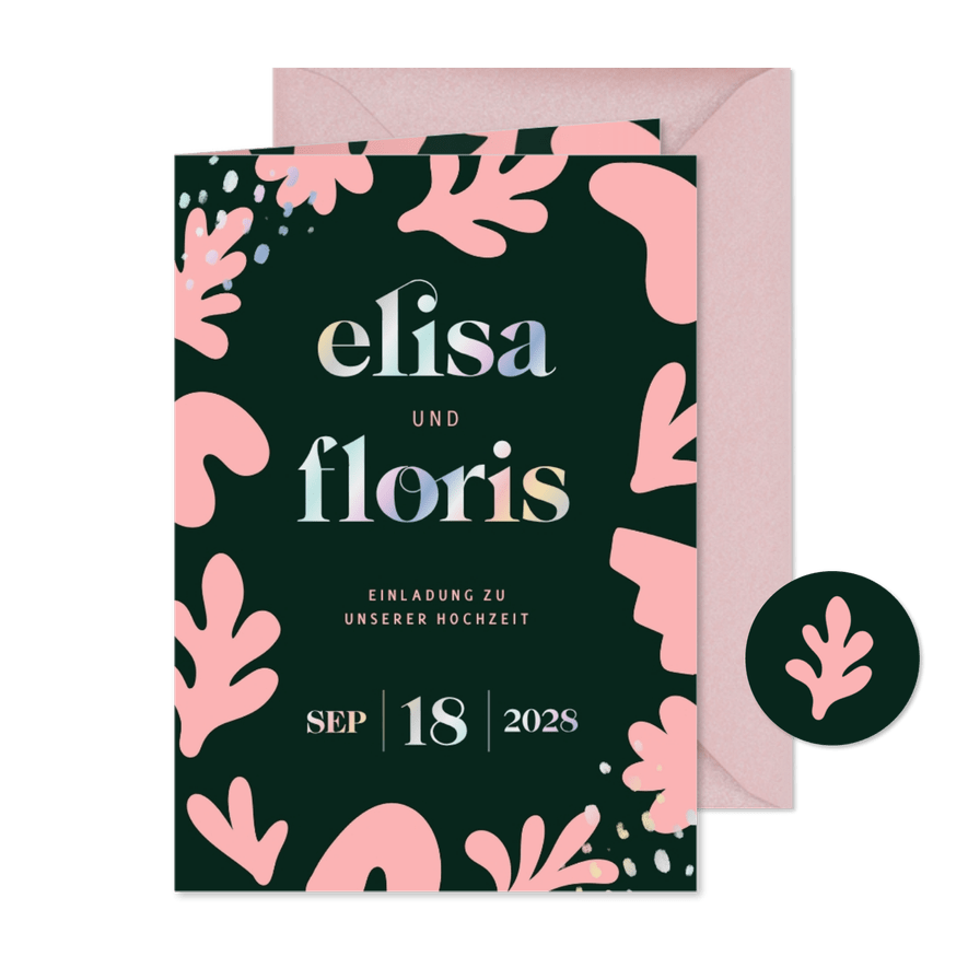 Hochzeitskarten-Einladung abstrakte Blumen - Kartenvorschau
